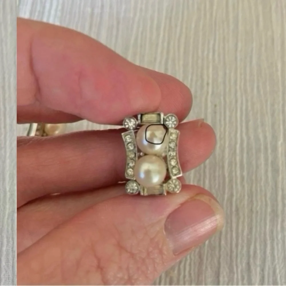 Vendome Pearl Rhinestone Earrings Vintage Elegant Classic Style Minimal Pearlcor - Picture 6 of 11